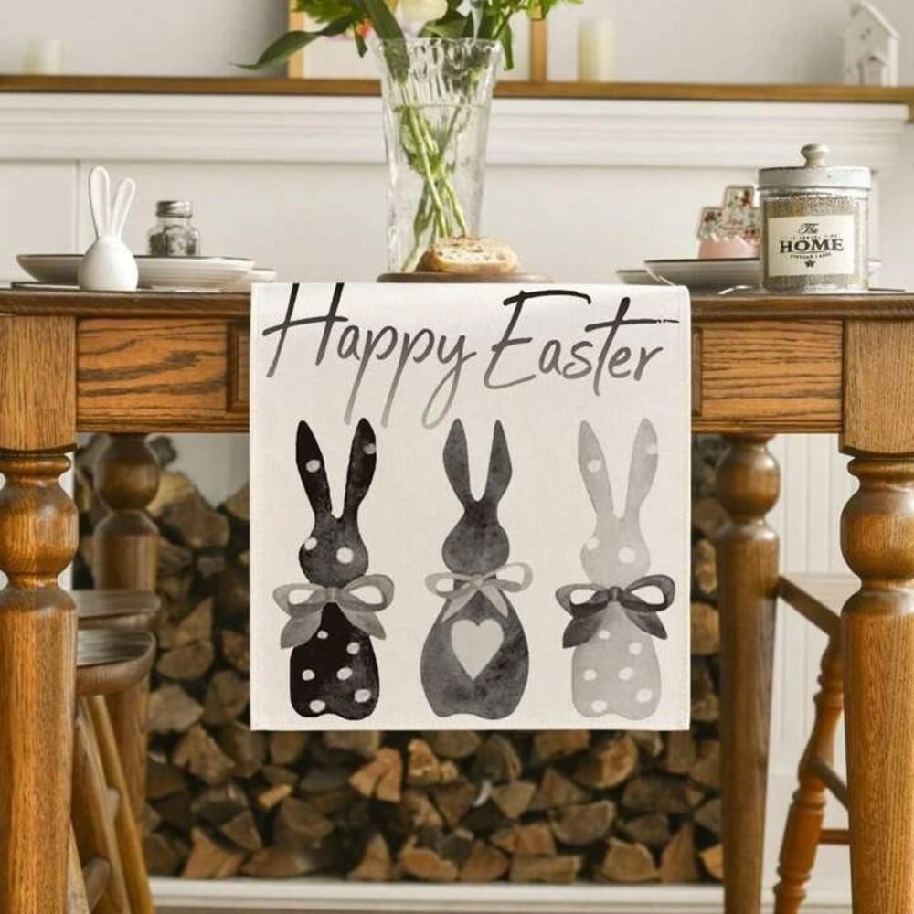Black and white bunny table runner